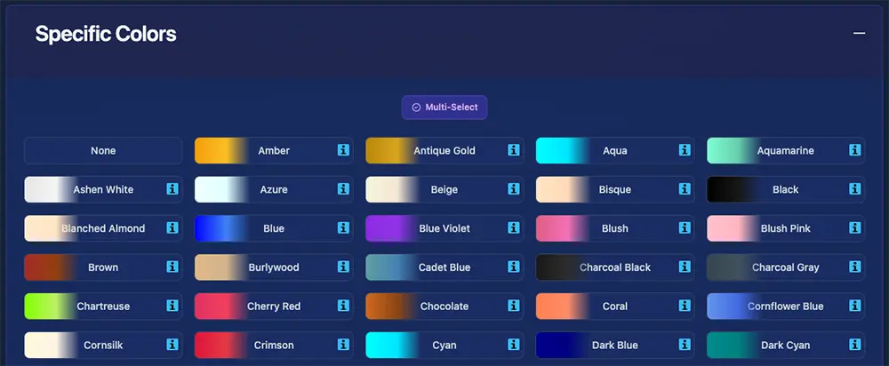 MPM Style Selections interface