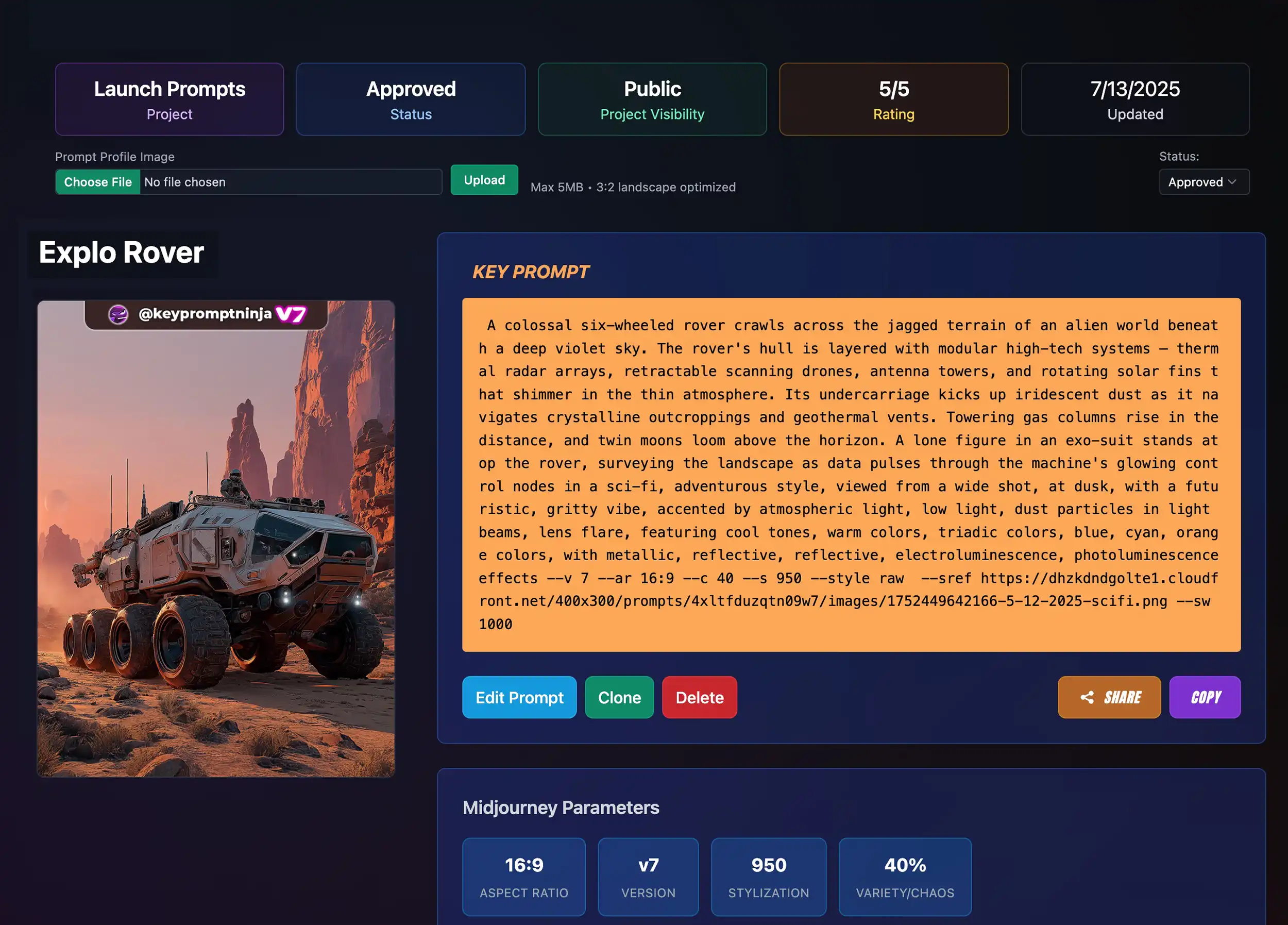 Midjourney Prompt Manager features