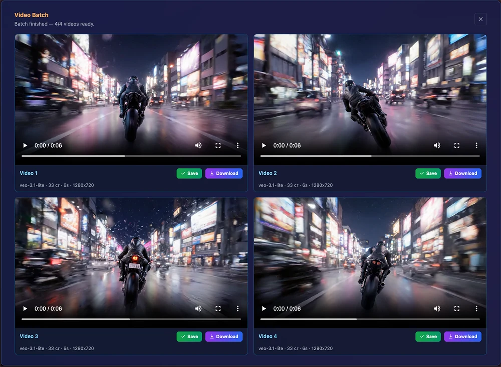 Multi-video batch generation